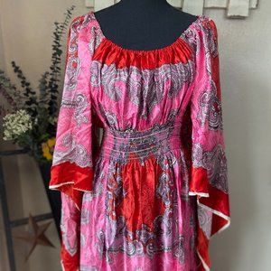 Rare Vintage 70’s David Edden Paisley Angel Sleeve Maxi Dress Boho Style ~M/L/XL